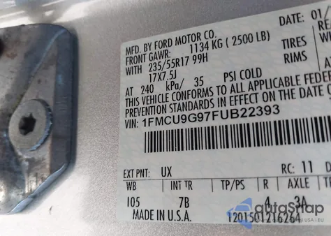 2015 Ford Escape Se from USA, damaged, VIN 1FMCU9G97FUB22393